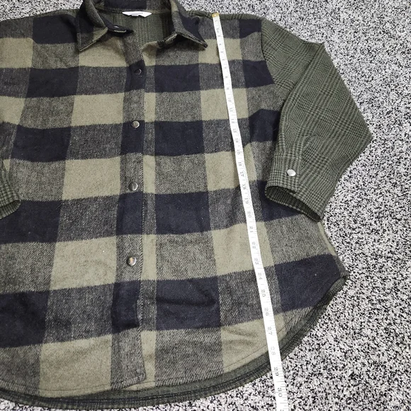 Seve Madden Sophia Shacket /Jacket, pockets Green/ Sage/ Black Plaid Women' Sz L - Picture 4 of 8